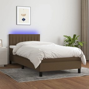 Letto a Molle Materasso e LED Marrone Scuro 100x200 cm Tessuto