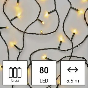 Catena luminosa LED da esterno 80xLED/3xAA 6,1 m IP44 bianco caldo