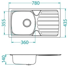 ALVEUS 1136539 - Lavello della cucina BASIC 78x43,5 cm opaco acciaio/satin, uscita grande