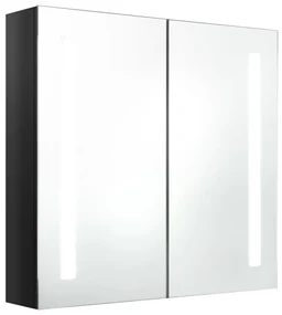 Armadietto bagno con specchio e led nero lucido 62x14x60 cm