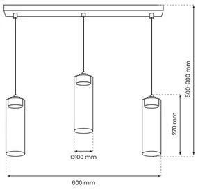 Lampadario a sospensione con filo CLARISSA 3xGX53/12W/230V nero
