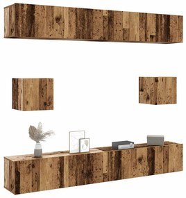 Set Mobile Tv 6 Pz Montato A Parete Legno Antico İn Truciolato /