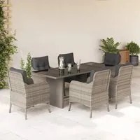 Set da Pranzo da Giardino 7 pz Cuscini Polyrattan Grigio Chiaro 3211890