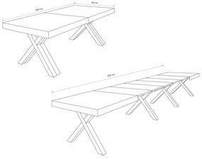 Tavolo GALLIPOLI in legno nobilitato bianco consumato allungabile 160&#215;90 cm &#8211; 410&#215;90 cm (Gambe X)