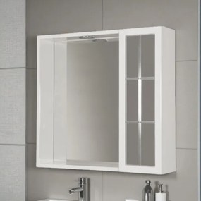 Specchiera bagno 60 cm 1 anta inglesina e luce LED laccato Bianco Lucido