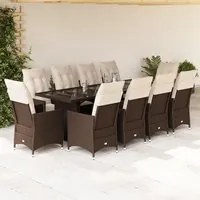 Set Bistr da Giardino 11 pz con Cuscini in Polyrattan Marrone 3277245