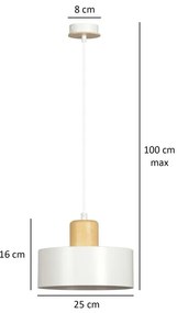 Lampadario a Sospensione in Acciaio e Legno TORIN 1 Nero/Bianco E27 Colore del corpo Bianco