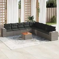 Set Divano da Giardino 10 pz con Cuscini Grigio in Polyrattan 3225493