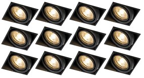 Set di 12 faretti incassati neri GU10 orientabili senza cornice - Oneon
