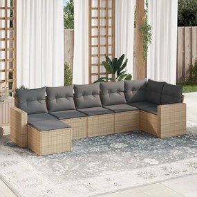 Set divani da giardino 7 pz con cuscini beige in polyrattan