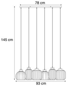 Lampada a sospensione di design nera con vetro fumé 6 luci - Ana