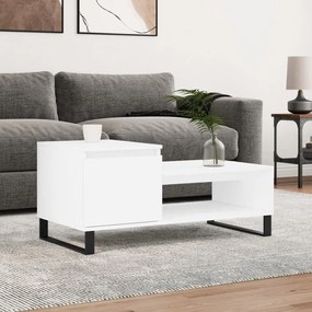 Tavolino Da Salotto Bianco 100x50x45 Cm İn Legno Multistrato /