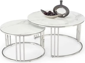 Set di 2 Set di Tavolini da caffè Mercury 2 effetto marmo bianco/argento
