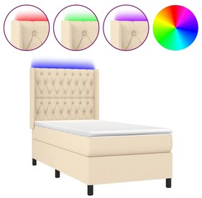 Letto a Molle con Materasso e LED Crema 90x190 cm in Tessuto