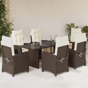 Set da pranzo da giardino 7pz con cuscini in polyrattan marrone