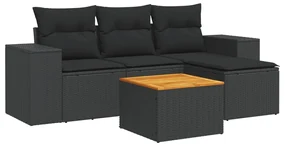 Set divani da giardino 5 pz con cuscini in polyrattan nero