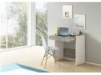 Scrivania Clematide, Scrittoio moderno con cassetto, Tavolo da studio o ufficio porta PC portalibri, Made in Italy, Cm 80x40h79, Bianco e Cemento