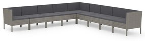 Set Divani da Giardino 9 pz con Cuscini in Polyrattan Grigio