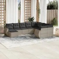 Set Divano Giardino 10 pz con Cuscini Grigio Chiaro Polyrattan 3221861