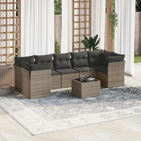 Set Divano da Giardino 8 pz con Cuscini Grigio in Polyrattan