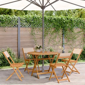Set Pranzo Da Giardino 5 Pz Beige İn Tessuto E Legno Massello /