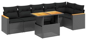 Set divani da giardino con cuscini 7pz nero polyrattan