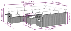 Set divani da giardino 11 pz con cuscini in polyrattan grigio