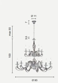 Lampadario in vetro soffiato 1306 12 luci lp.1306-8+4-bco