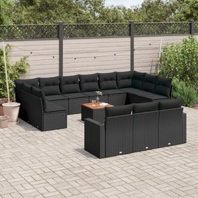 Set divani da giardino 14pz con cuscini in polyrattan nero