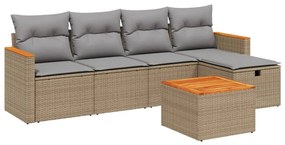 Set Divano da Giardino 6 pz con Cuscini Beige Misto Polyrattan