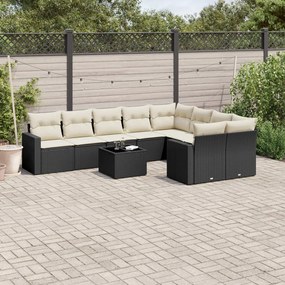 Set Divani da Giardino 10pz con Cuscini in Polyrattan Nero