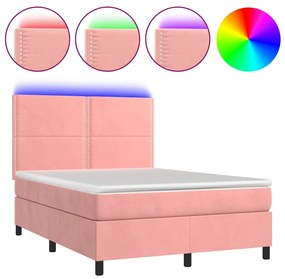 Letto a Molle con Materasso e LED Rosa 140x190 cm in Velluto