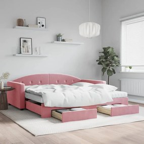 Divano Letto Estraibile Con Cassetti Rosa 100x200 Cm Velluto /