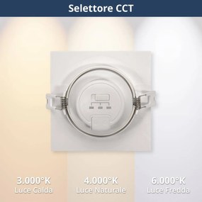 Faro Incasso Quadrato 12W CCT Ø90mm 38° Orient. Dimmerabile OSRAM LED Colore Bianco Variabile CCT