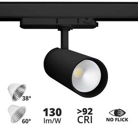 Faro LED 34W per Binario Trifase, 38°+60° Nero con driver Philips Colore  Bianco Caldo 2.700K