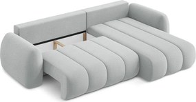 Divano angolare grigio chiaro allungabile/con contenitore (con penisola a destra/con chaise lounge) con rivestimento in bouclé Pele – Makamii