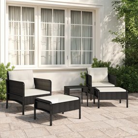 Set divani da giardino 5 pz con cuscini nero in polyrattan