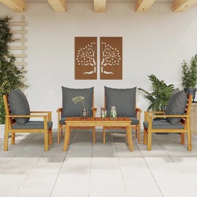 Set salotto da giardino 5 pz con cuscini legno massello acacia
