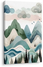 Quadro su tela – Montagne pastello e foresta scura