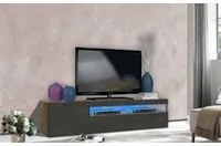 Mobile da soggiorno Porta TV, Made in Italy, Supporto per TV da salotto 2 ante, cm 150x40h37, Acero e Grigio Ardesia, con luce LED blu