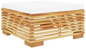 Poggiapiedi da giardino con cuscino crema legno massello teak