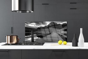 Pannello paraschizzi cucina Molo del lago in bianco e nero 100x50 cm