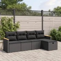 Set Divani da Giardino 5 pz con Cuscini in Polyrattan Nero 3265283