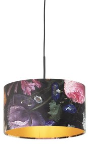 Lampada a sospensione con paralume in velluto a fiori con oro 35 cm - Combi