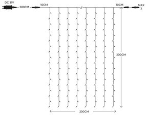 Tenda Natalizia LED 2x2m Cavo TRASPARETE IP44 DUAL WHITE Colore Double Color