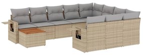 Set divani da giardino 11 pz con cuscini beige in polyrattan