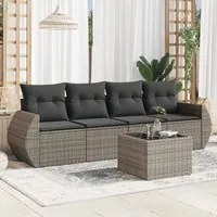 Set Divano da Giardino 5 pz con Cuscini Grigio in Polyrattan 3221089