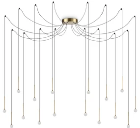 Sospensione Industrial-Minimal Lucciola Metallo Ottone 16 Luci Led 16W 3000K