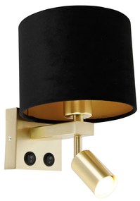 Applique da parete in ottone con lampada da lettura e paralume nero da 18 cm - Brescia