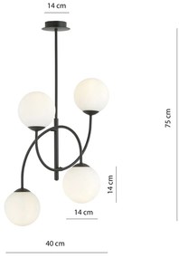Plafoniera Moderna Utu 4 Luci In Acciaio Nero E Vetro Bianco